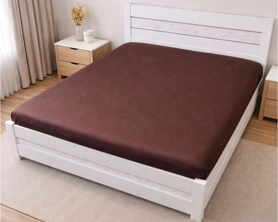 Простынь на резинке LARA сатин LUX dp13260 BROWN 160х200+25 см
