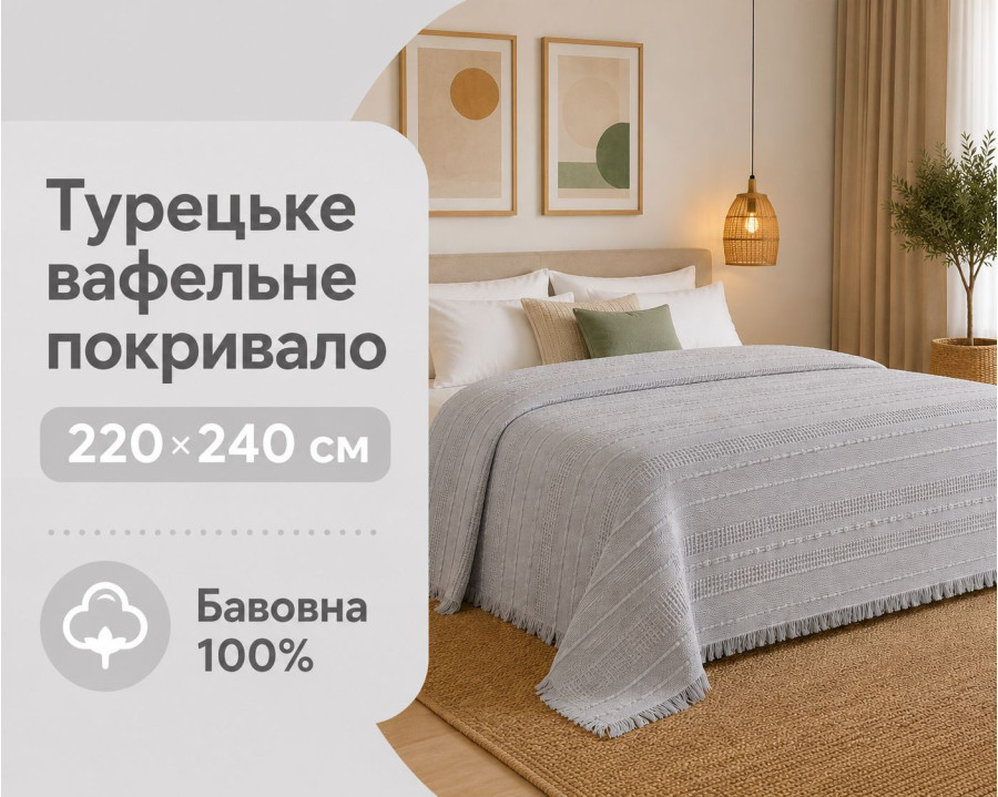 Турецкое вафельное покрывало First Choice Sole 220×240 см Gri