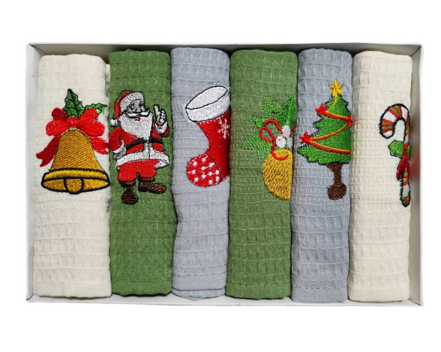 Набор новогодних полотенец кухонных Nilteks 6 штук 40х60 вафельные с вышивкой Christmas 6