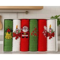 Набор новогодних полотенец кухонных Nilteks 6 штук 40х60 вафельные с вышивкой Christmas 5