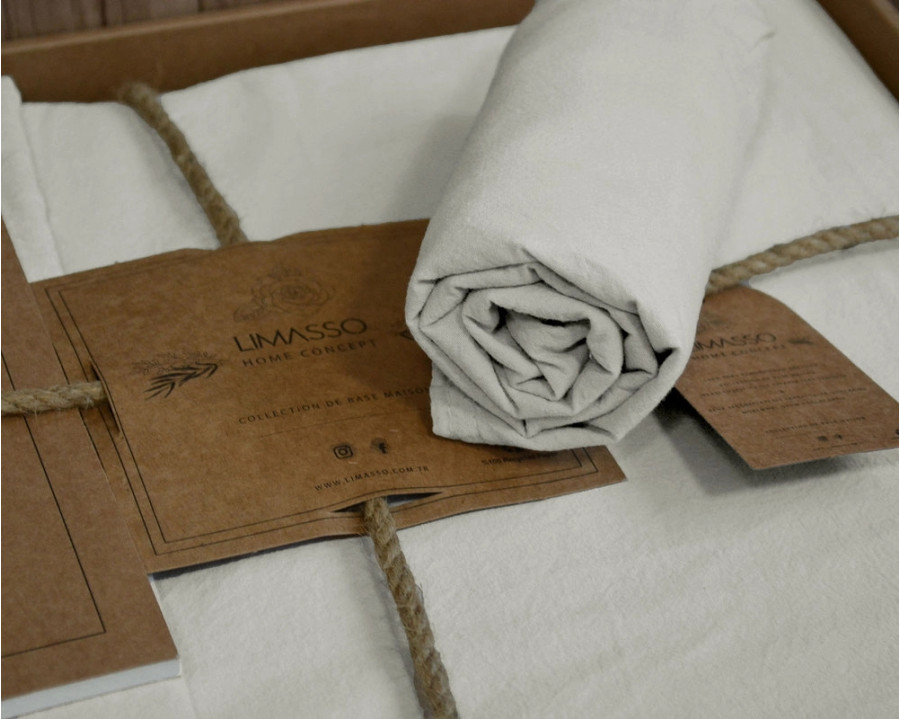 Турецкое постельное белье из вареного хлопка Limasso Stonewashed Ranforse 200 х 220 см Natural Krem