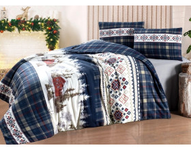 Турецкое новогоднее постельное белье First Choice фланель Nature navy blue евро