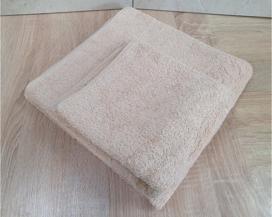 Набір турецьких махрових однотонних рушників Zeron 50х90+70х140 Beige 480 г/м2