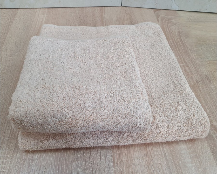Набір турецьких махрових однотонних рушників Zeron 50х90+70х140 Beige 480 г/м2