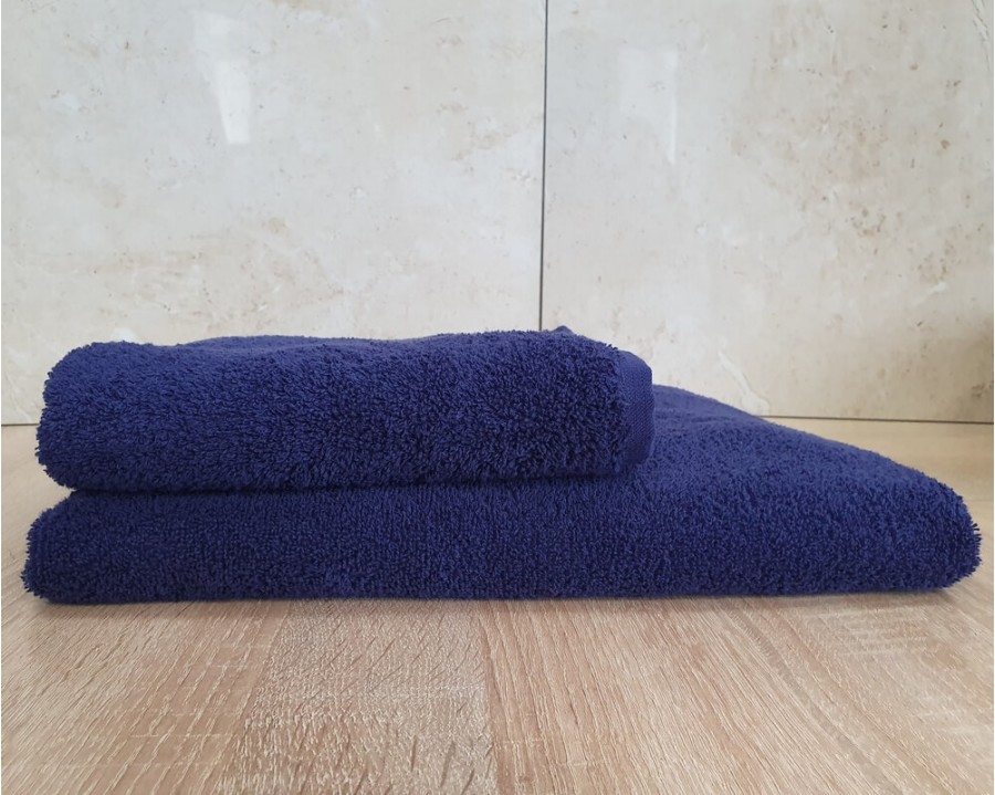 Набір турецьких махрових однотонних рушників Zeron 50х90+70х140 Dark Blue 480 г/м2