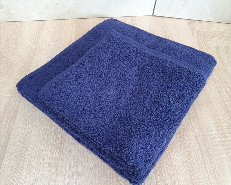 Набір турецьких махрових однотонних рушників Zeron 50х90+70х140 Dark Blue 480 г/м2