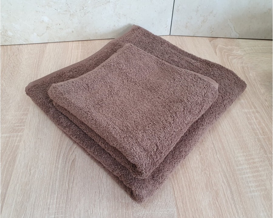 Набір турецьких махрових однотонних рушників Zeron 50х90+70х140 Brown 480 г/м2