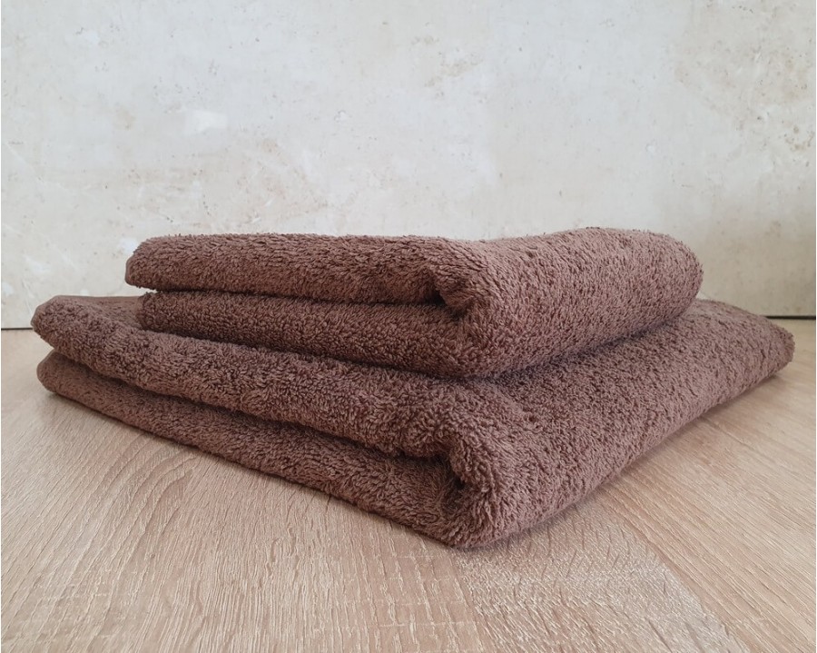 Набір турецьких махрових однотонних рушників Zeron 50х90+70х140 Brown 480 г/м2