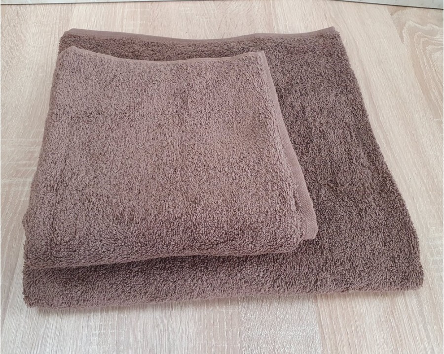 Набір турецьких махрових однотонних рушників Zeron 50х90+70х140 Brown 480 г/м2