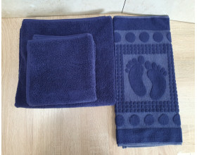 Набор турецких махровых однотонных полотенец Zeron 50х90+70х140+50х70 Dark Blue 480 г/м2