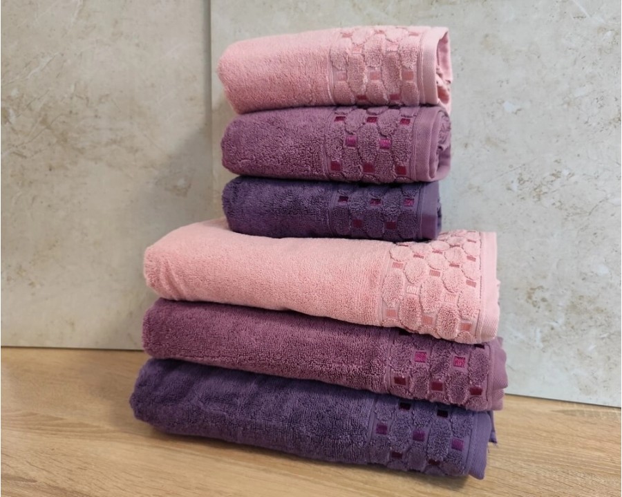 Набор махровых турецких полотенец Zeron 50х90 3 штуки + 70х140 3 штуки Microcotton Puanli Desen