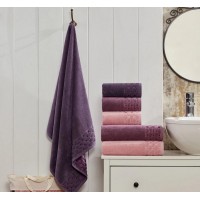 Набор махровых турецких полотенец Zeron 50х90 3 штуки + 70х140 3 штуки Microcotton Puanli Desen