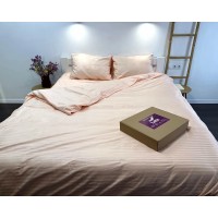 Постельное белье LARA сатин-страйп LUX pudra d13252е160 с простынью на резинке 160х200х25 евро