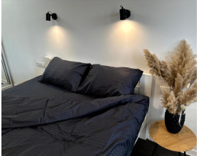 Постельное бельe LARA ОПТ сатин-страйп LUX 140 г/м2 1х1 цвета в ассортименте евро с простынью на резинке 160х200х25