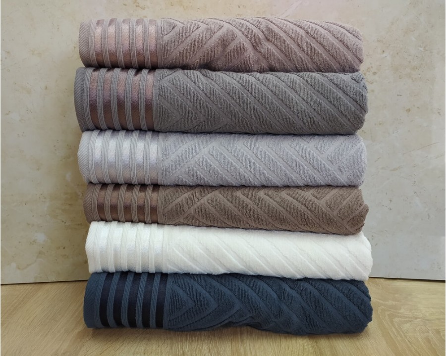 Набор турецких махровых полотенец 70х140 Gulcan 6 шт Jacquard Cotton Lux Yeni Cizgili