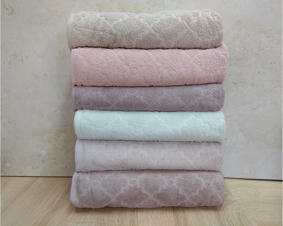 Набор турецких махровых полотенец 70х140 Gulcan 6 шт Jacquard Cotton Lux Motif