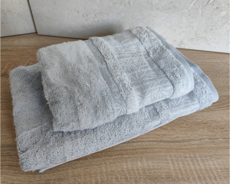 Набор бамбуковых махровых полотенец турецких Cestepe 50х90+70х140  Bamboo Aymira Silver