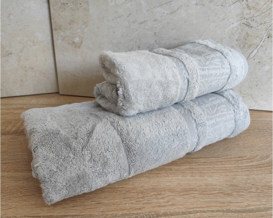 Набор бамбуковых махровых полотенец турецких Cestepe 50х90+70х140  Bamboo Aymira Silver