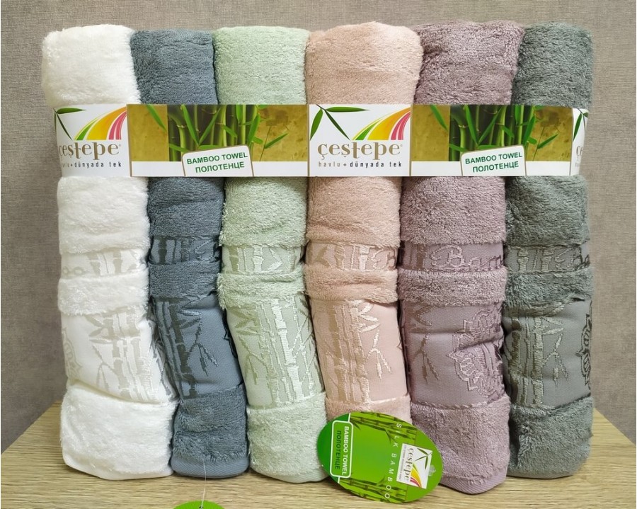 Набор турецких махровых бамбуковых полотенец 70х140 Cestepe 6 штук Bamboo Floral 