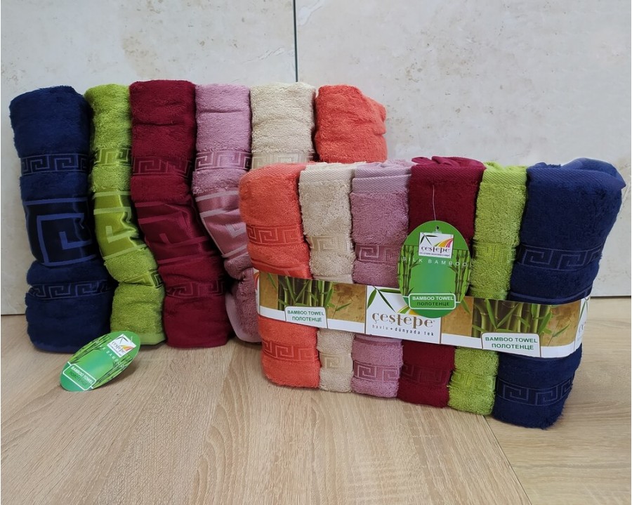 Набор турецких махровых полотенец Cestepe 50х90 6 штук + 70х140 6 штук Bamboo Grek Dark