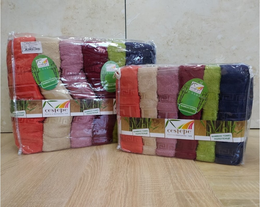 Набор турецких махровых полотенец Cestepe 50х90 6 штук + 70х140 6 штук Bamboo Grek Dark