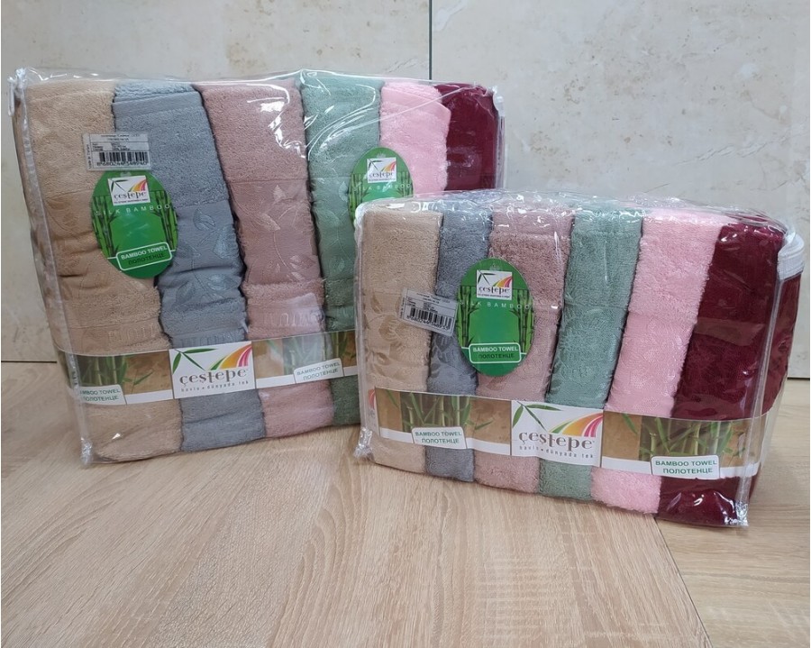 Набор турецких махровых полотенец Cestepe 50х90 6 штук + 70х140 6 штук Bamboo Cicek