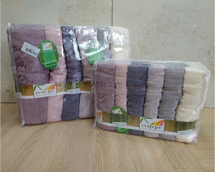 Набор турецких махровых полотенец Cestepe 50х90 6 штук + 70х140 6 штук Bamboo Damaks