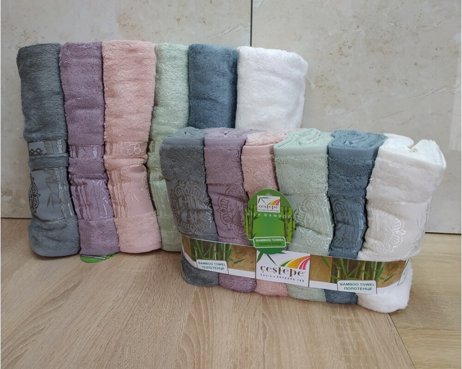 Набор турецких махровых полотенец Cestepe 50х90 6 штук + 70х140 6 штук Bamboo Floral