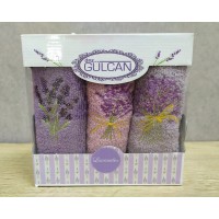Набор полотенец кухонных Gulcan 3 штуки 30х50 махровые с вышивкой Лаванда