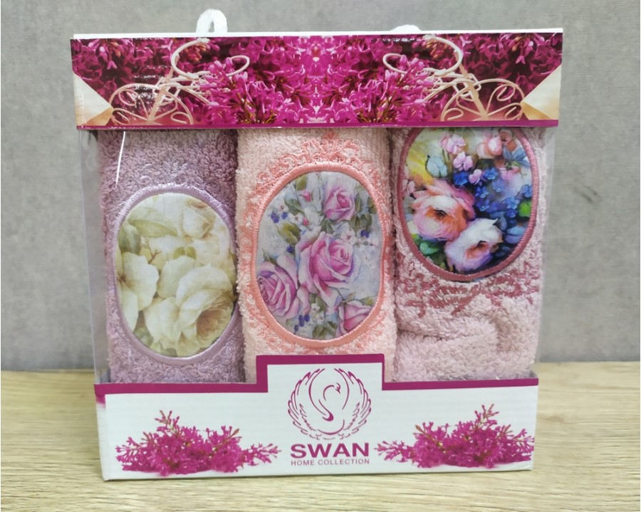 Набор полотенец кухонных Swan 3 штуки 30х50 махровые с вышивкой Париж