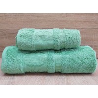 Набор бамбуковых махровых полотенец турецких Zeron 50х90+70х140  Bamboo Agaс Desen зеленый 3