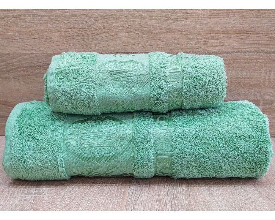 Набор бамбуковых махровых полотенец турецких Zeron 50х90+70х140  Bamboo Agaс Desen зеленый 3
