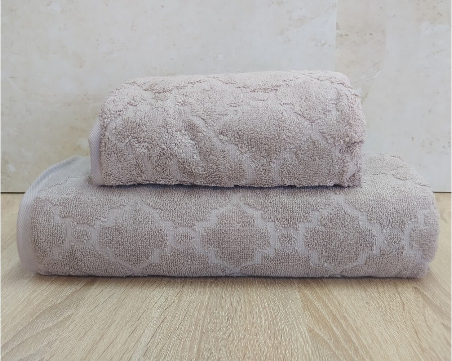Набор махровых полотенец турецких Gulcan 50х90+70х140  Jacquard Cotton Lux Motif Beige