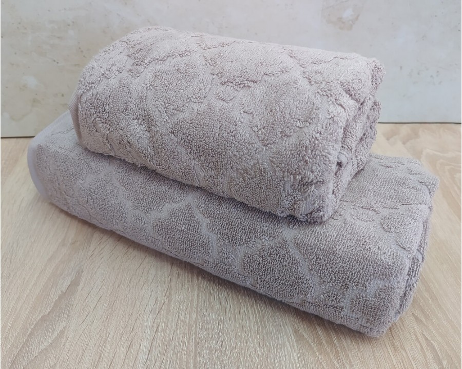 Набор махровых полотенец турецких Gulcan 50х90+70х140  Jacquard Cotton Lux Motif Beige