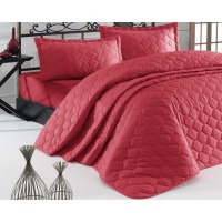 Покривало стьобане EnLora Home ранфорс Fresh Color Kirmizi 225х240 з наволочками 50х70