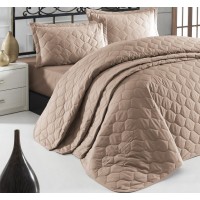 Покрывало стеганое EnLora Home ранфорс Fresh Color Ride Kahve 225х240 с наволочками 50х70