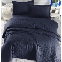 Покрывало стеганое EnLora Home ранфорс Fresh Color Lacivert 225х240 с наволочками 50х70