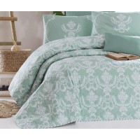 Покрывало стеганое двустороннее EnLora Home ранфорс Pure SuYesili 225х240 с наволочками 50х70