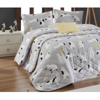 Покрывало стеганое двустороннее EnLora Home ранфорс Liana Gri 225х240 с наволочками 50х70
