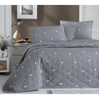 Покривало стьобане двостороннє EnLora Home ранфорс Praza K.Gri 225х240 з наволочками 50х70