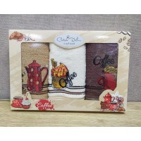 Набор полотенец кухонных 30х50 см Cotton Deluxe 3 штуки махровые с вышивкой Кофе 1