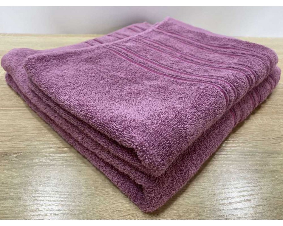 Набор махровых полотенец 50х90+70х140 GM TEXTILE Узбекистан полосы 450 г/м2 светло малиновый