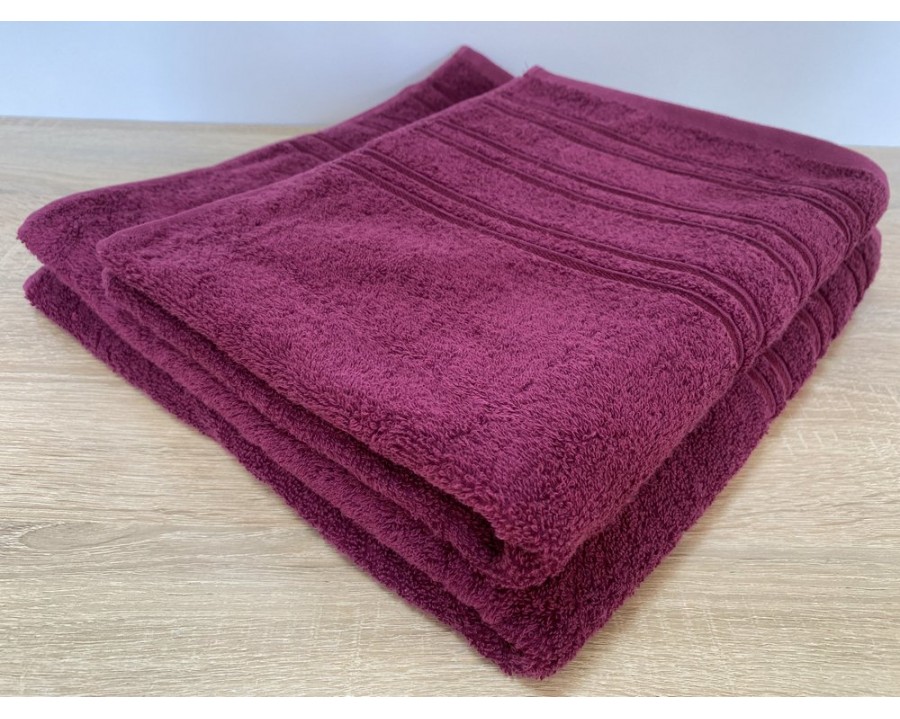 Набор махровых полотенец 50х90+70х140 GM TEXTILE Узбекистан полосы 450 г/м2 вишневый