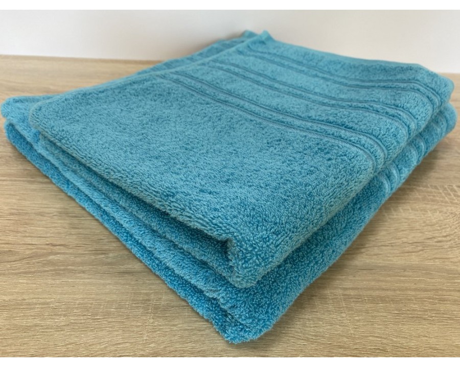 Набор махровых полотенец 50х90+70х140 GM TEXTILE Узбекистан полосы 450 г/м2 голубой