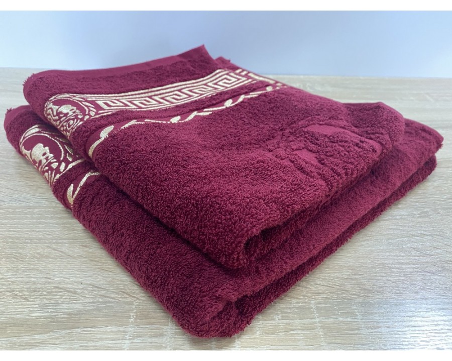 Набор махровых полотенец 50х90+70х140 GM TEXTILE Узбекистан Цезарь 450 г/м2 бордовий