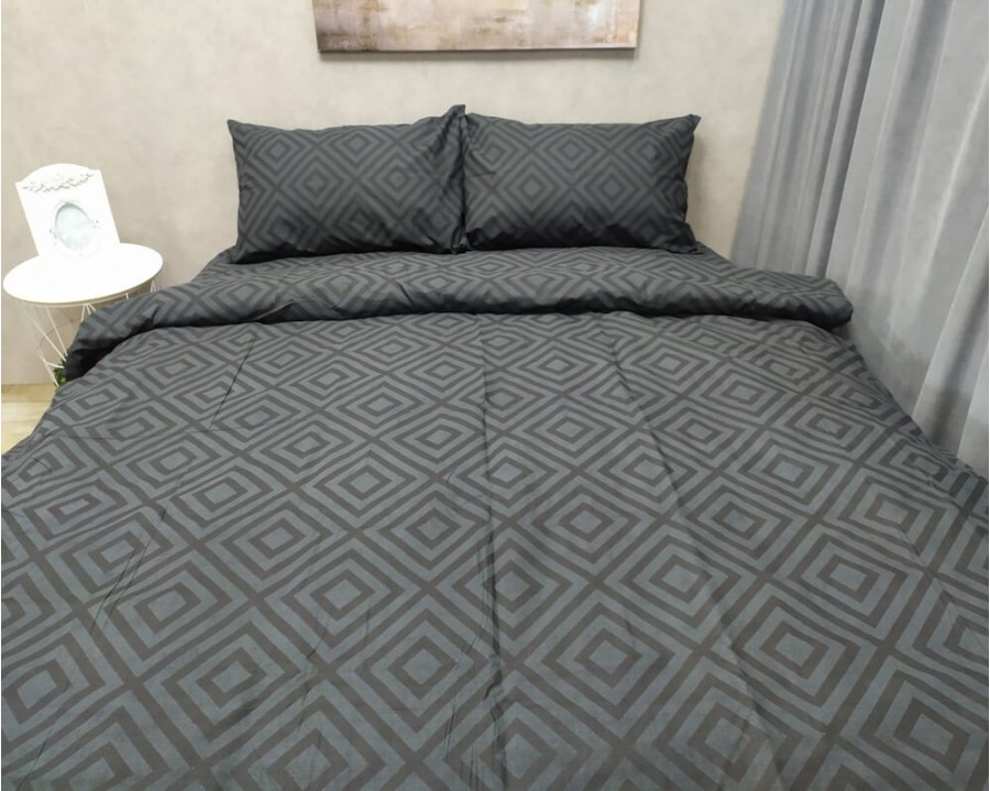 Постельное белье LARA бязь d11221d Ромб Dark Gray двуспальное