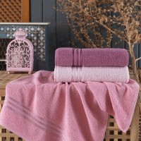 Набор турецких махровых полотенец 3 шт Gulcan Lu Armullu Pink 50х90