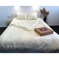Постельное белье LARA d13176e180 beige сатин-страйп LUX с простынью на резинке 180х200х25 евро