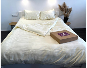 Постільна білизна LARA d13176e180 beige сатин-страйп LUX з простирадлом на резинці 180х200х25 євро