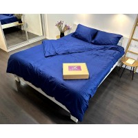 Постельное белье LARA d13211e160 dark blue сатин-страйп LUX с простынью на резинке 160х200х25 евро